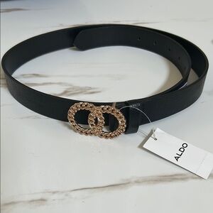 Aldo Black and Gold Belt with Ornate Buckle